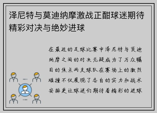 泽尼特与莫迪纳摩激战正酣球迷期待精彩对决与绝妙进球