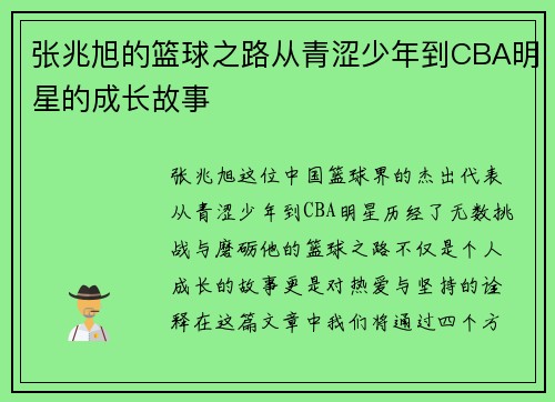 张兆旭的篮球之路从青涩少年到CBA明星的成长故事