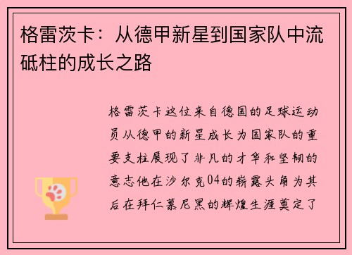 格雷茨卡：从德甲新星到国家队中流砥柱的成长之路
