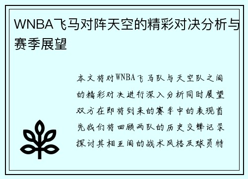 WNBA飞马对阵天空的精彩对决分析与赛季展望