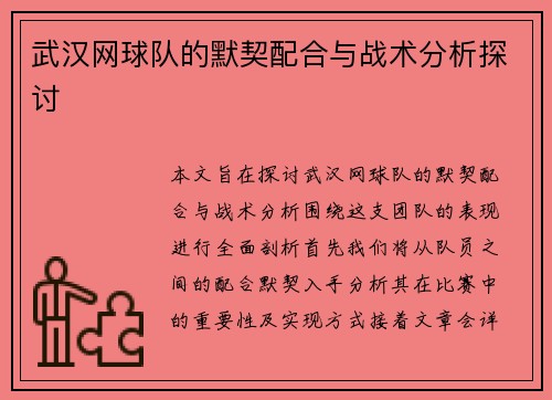武汉网球队的默契配合与战术分析探讨