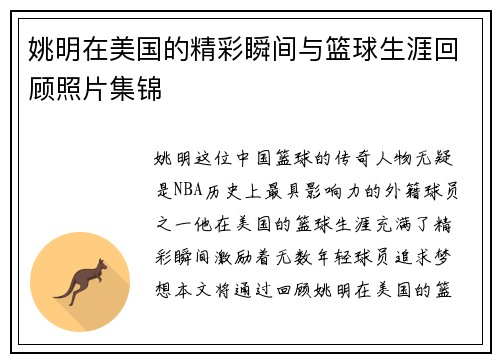 姚明在美国的精彩瞬间与篮球生涯回顾照片集锦